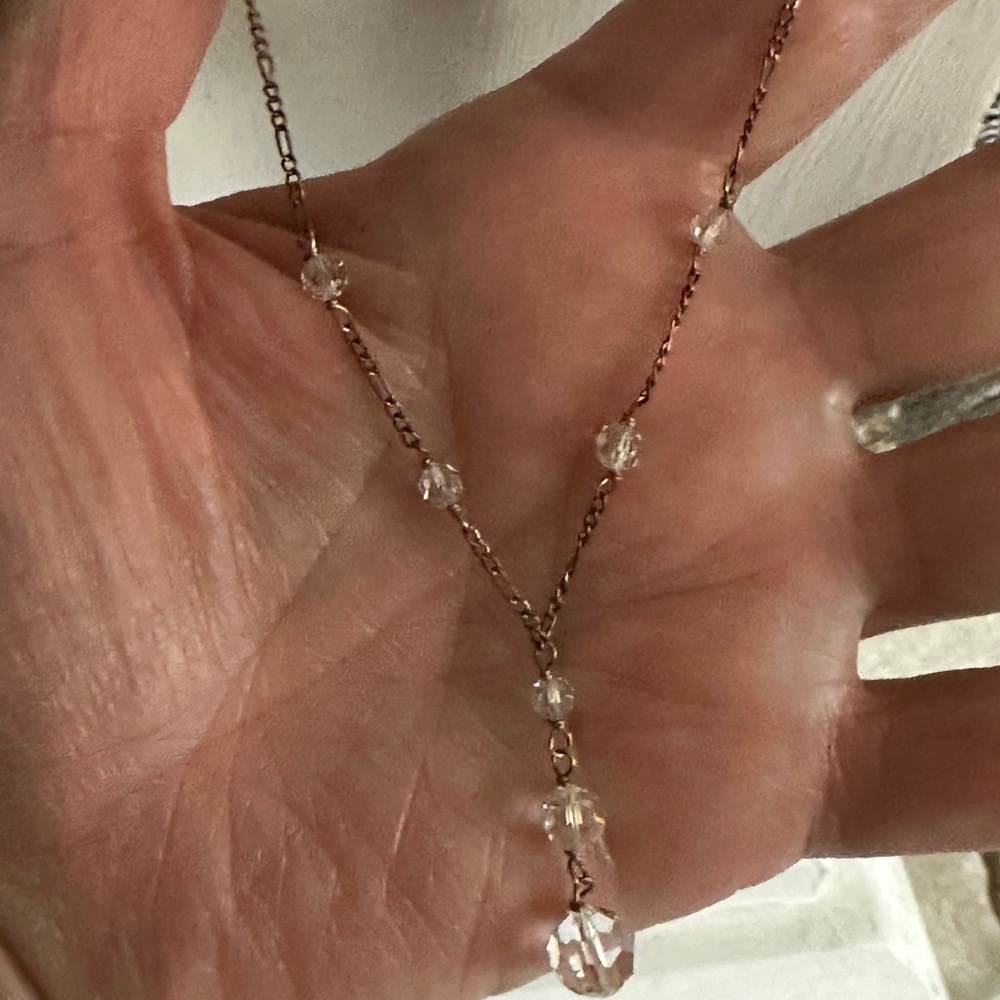 Delicate Crystal Drop Y Necklace - Gold Chain